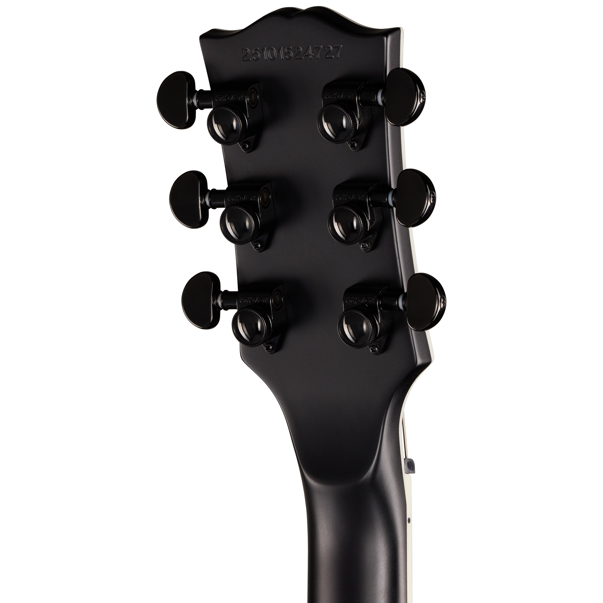 Gitarrenkopf, Stimmmechaniken, sechs Saiten, schwarze Lackierung, Gitarre
